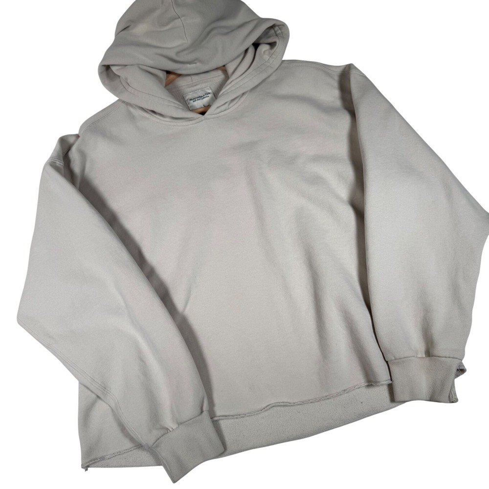 Abercrombie & Fitch Hoodie Women L Tan Beige Raw Hem Cropped Soft A&F Collection